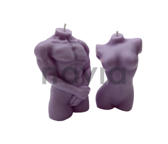 Vyro ir moters figūrų sojų vaško žvakės, violetinės spalvos